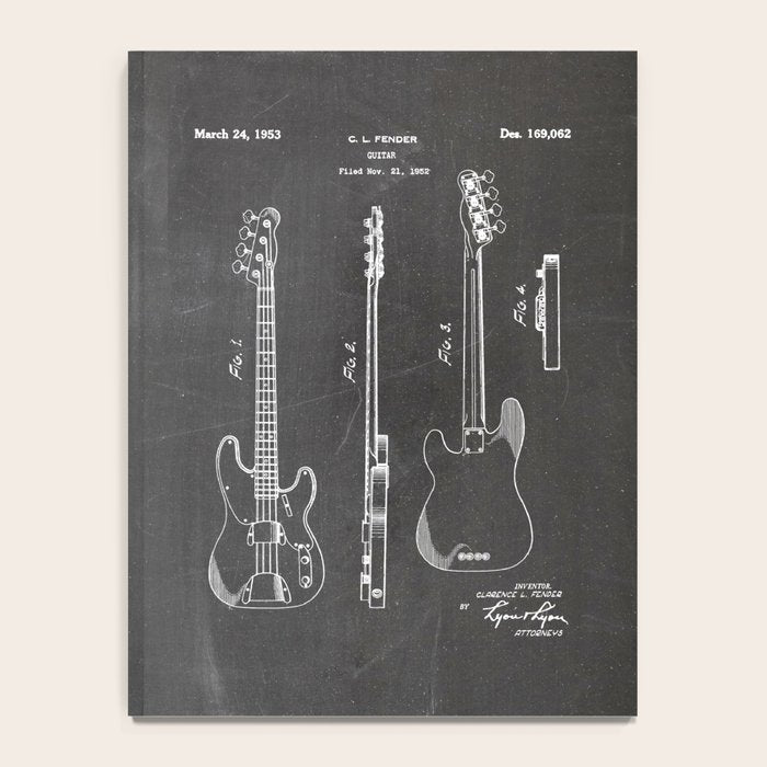 Bass Guitar Patent - Bass Guitarist Art - Black Chalkboard Notebook Gallery Image 4
