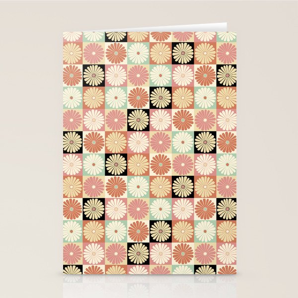 Retro Flowers Check Pattern XXVI Stationery Card Gallery Image 1