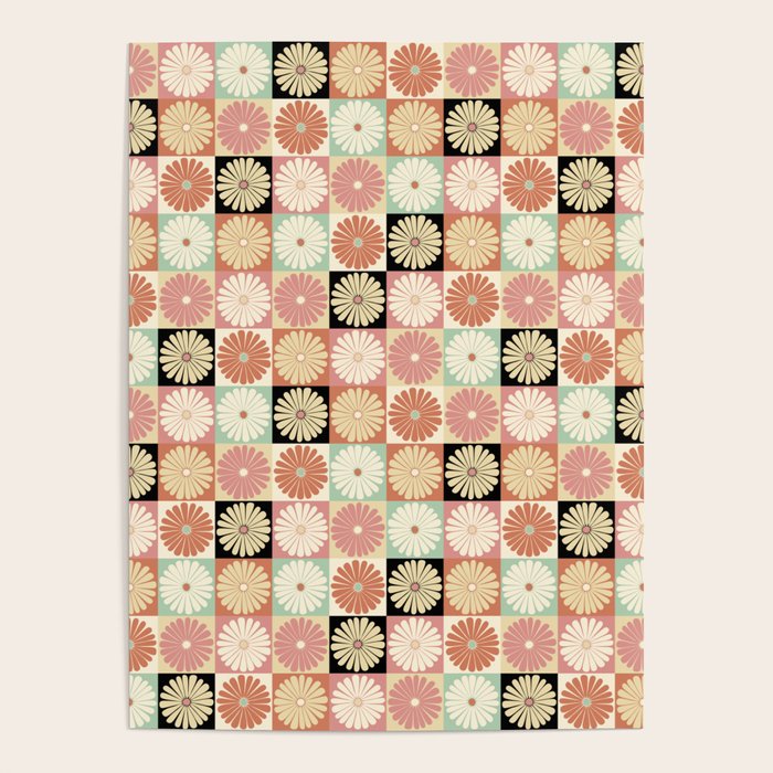 Retro Flowers Check Pattern XXVI Poster Gallery Image 4