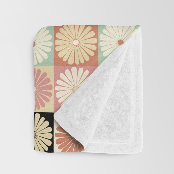 Retro Flowers Check Pattern XXVI Throw Blanket Gallery Image 3
