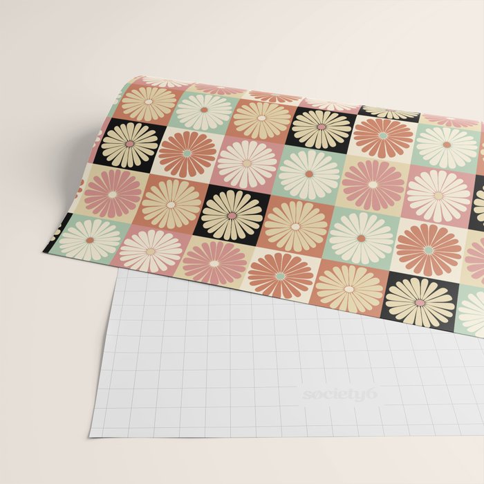 Retro Flowers Check Pattern XXVI Wrapping Paper Gallery Image 2