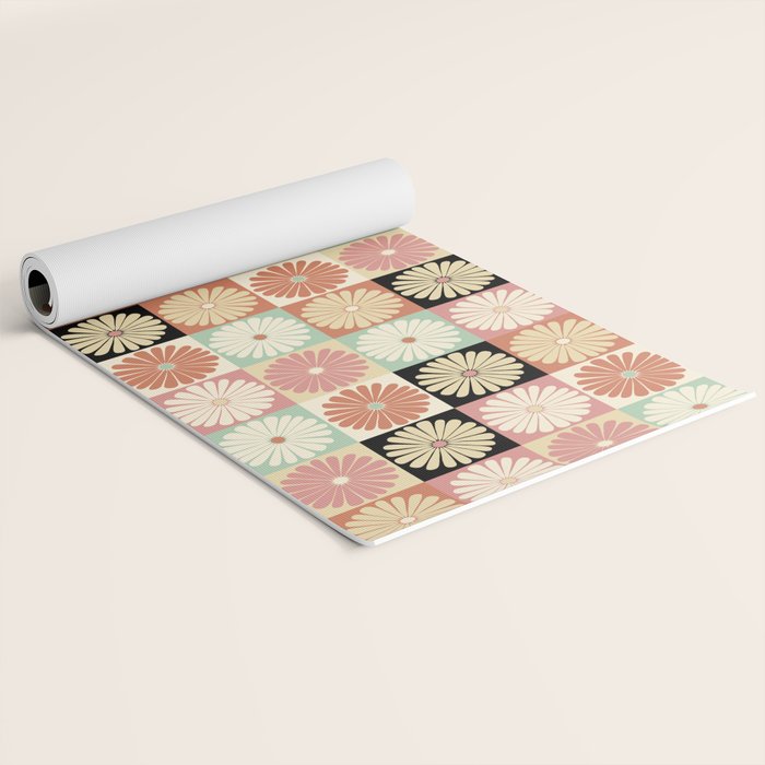 Retro Flowers Check Pattern XXVI Yoga Mat Gallery Image 2