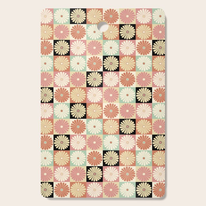 Retro Flowers Check Pattern XXVI Cutting Board Gallery Image 1