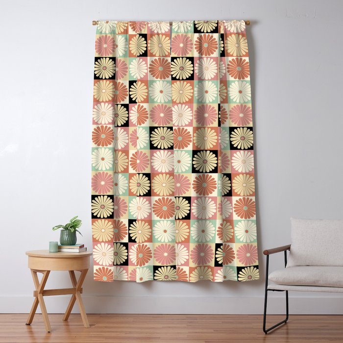Retro Flowers Check Pattern XXVI Window Curtain Gallery Image 5