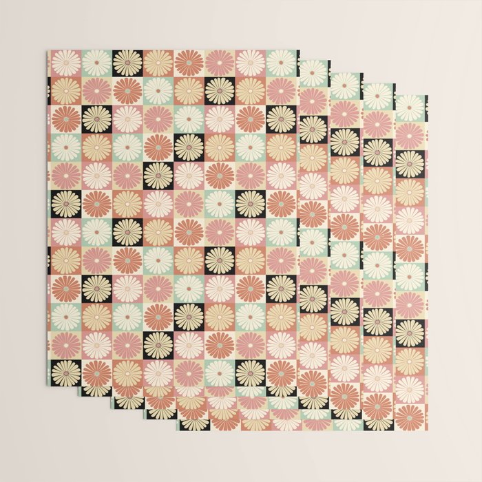 Retro Flowers Check Pattern XXVI Wrapping Paper Gallery Image 3