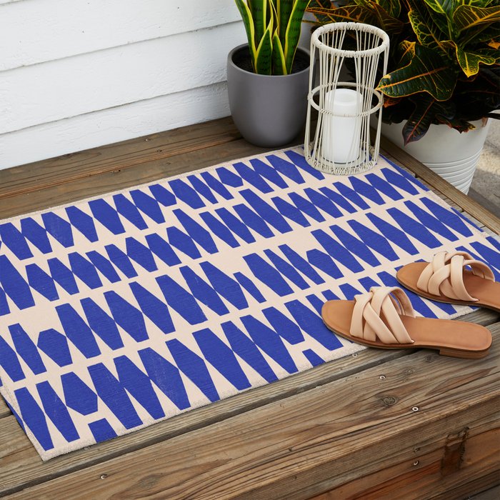 Handrawn Geometric Blue Pattern Outdoor Rug Gallery Image 2