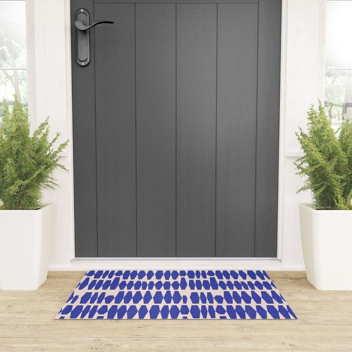Handrawn Geometric Blue Pattern Welcome Mat Gallery Image 3