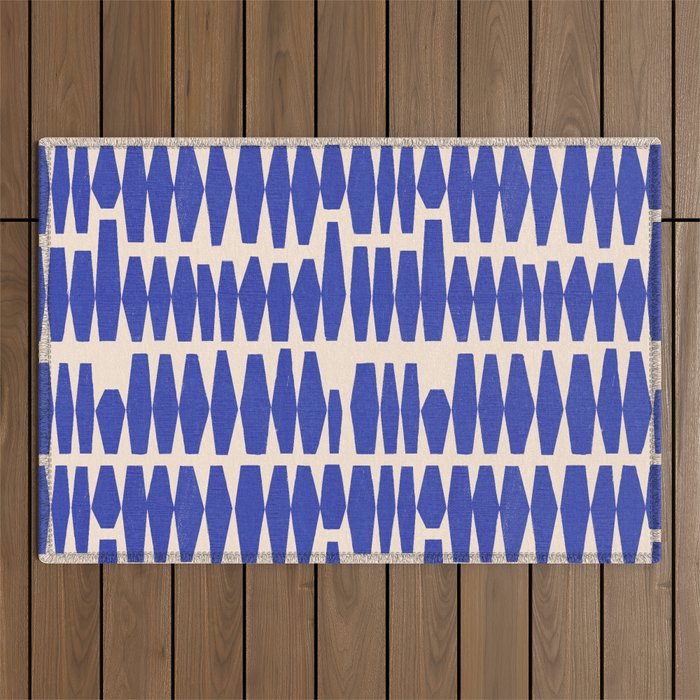 Handrawn Geometric Blue Pattern Outdoor Rug Gallery Image 1