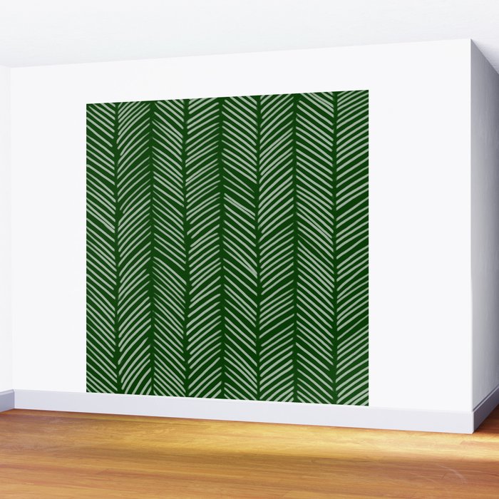 Forest Green Herringbone Wall Mural Gallery Image 2