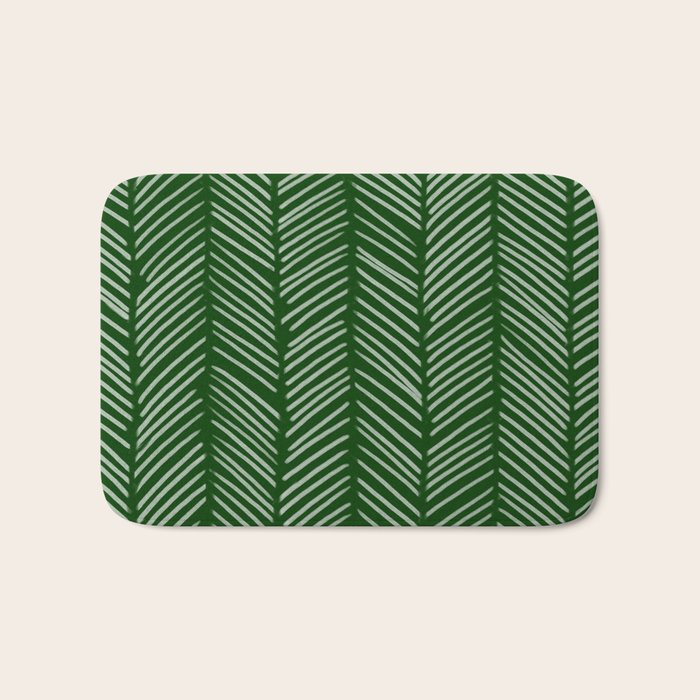 Forest Green Herringbone Bath Mat Gallery Image 1