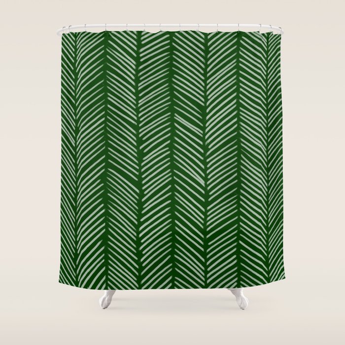 Forest Green Herringbone Shower Curtain Gallery Image 1