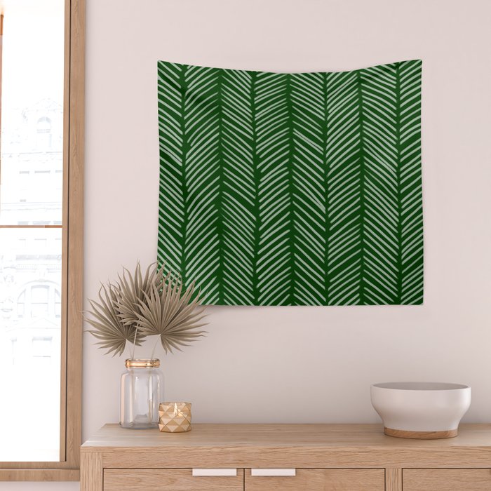 Forest Green Herringbone Wall Tapestry Gallery Image 2
