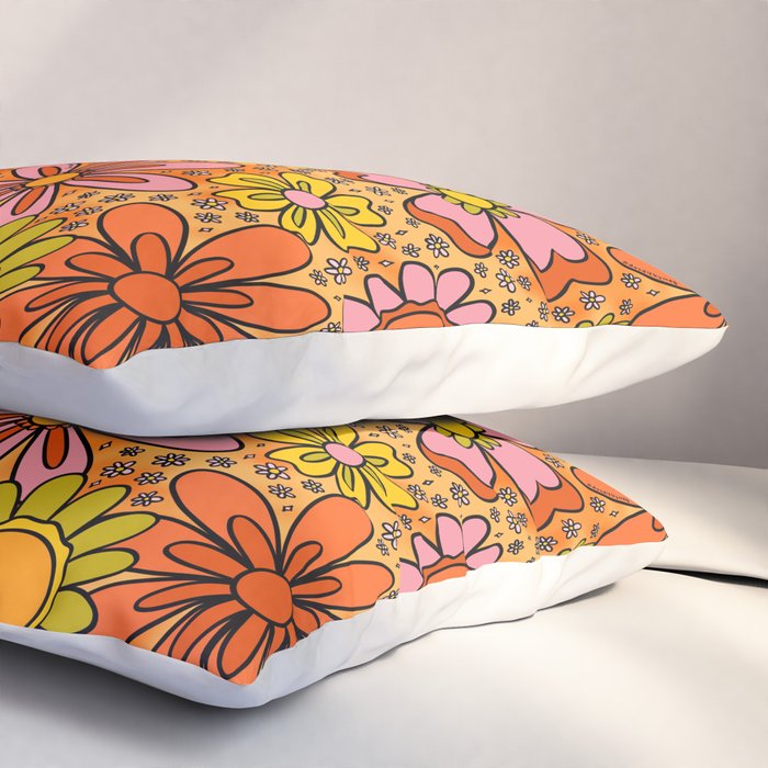 Groovy Flowers in Orange Pillow Sham Gallery Image 3