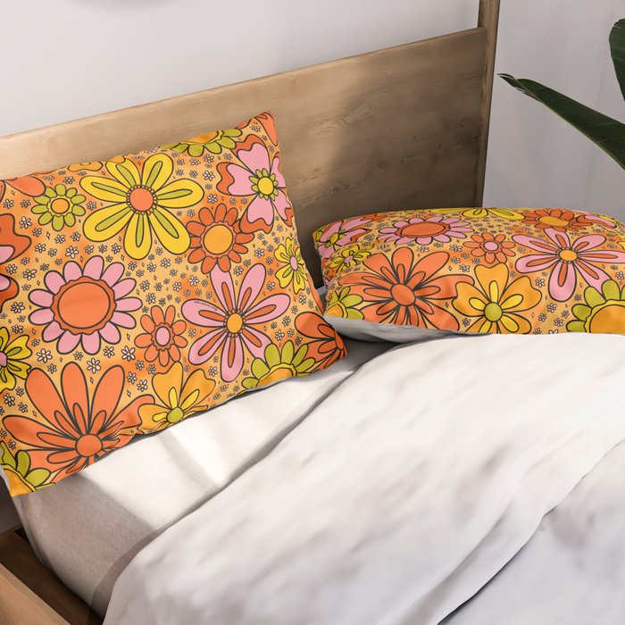 Groovy Flowers in Orange Pillow Sham Gallery Image 2
