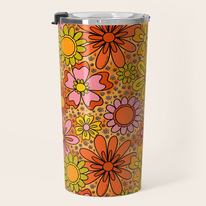 Groovy Flowers in Orange Travel Mug Gallery Image 3