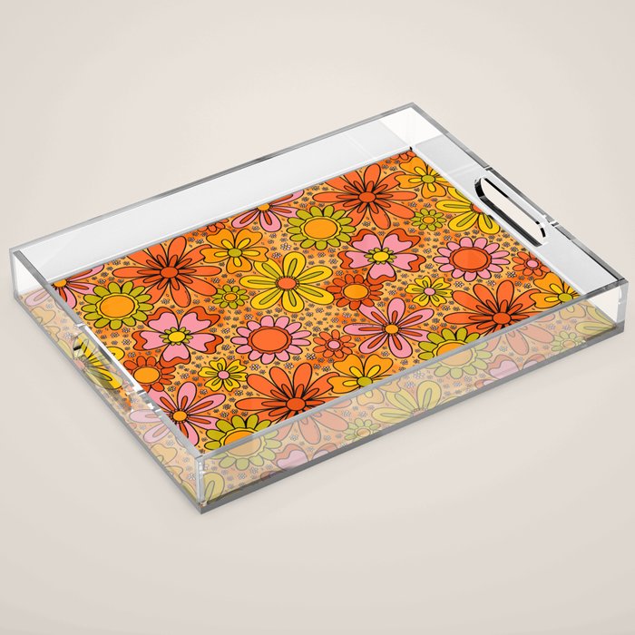 Groovy Flowers in Orange Acrylic Tray Gallery Image 1