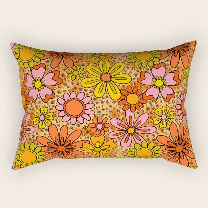 Groovy Flowers in Orange Rectangular Pillow Gallery Image 2