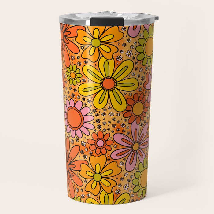 Groovy Flowers in Orange Travel Mug Gallery Image 1