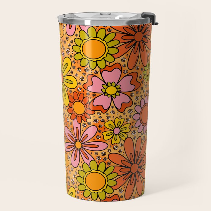 Groovy Flowers in Orange Travel Mug Gallery Image 2