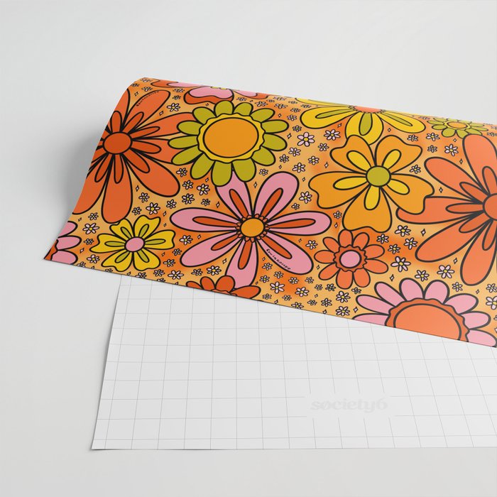 Groovy Flowers in Orange Wrapping Paper Gallery Image 2