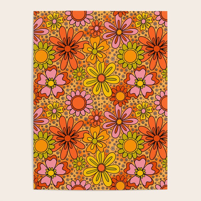 Groovy Flowers in Orange Poster Gallery Image 1