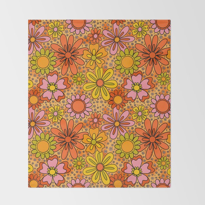 Groovy Flowers in Orange Throw Blanket Gallery Image 2