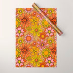 Groovy Flowers in Orange Wrapping Paper Gallery Image 1