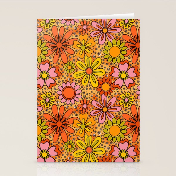 Groovy Flowers in Orange Stationery Card Gallery Image 2