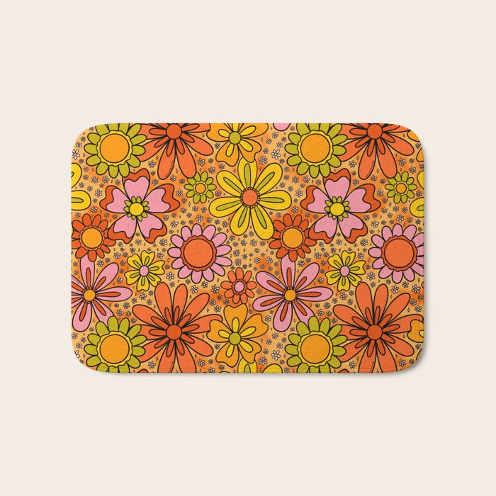 Groovy Flowers in Orange Bath Mat Gallery Image 1
