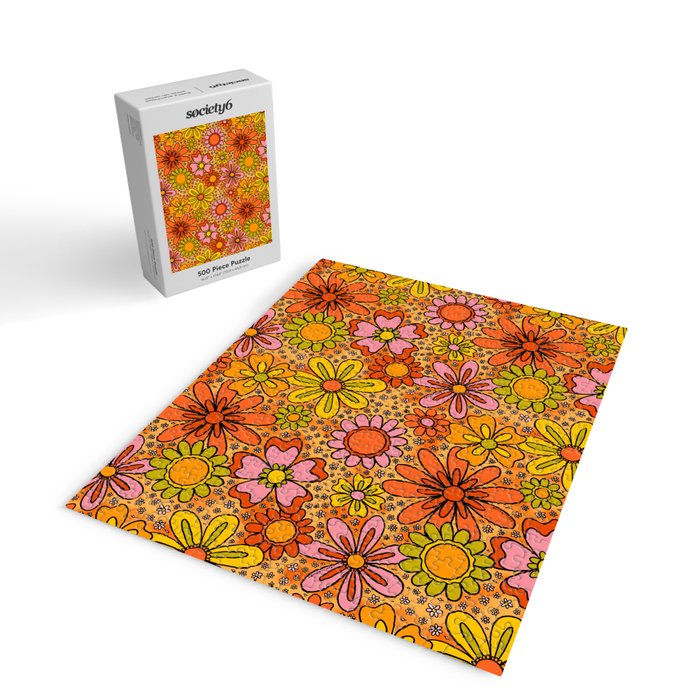 Groovy Flowers in Orange Jigsaw Puzzle Gallery Image 2