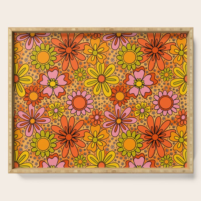 Groovy Flowers in Orange Serving Tray Gallery Image 1