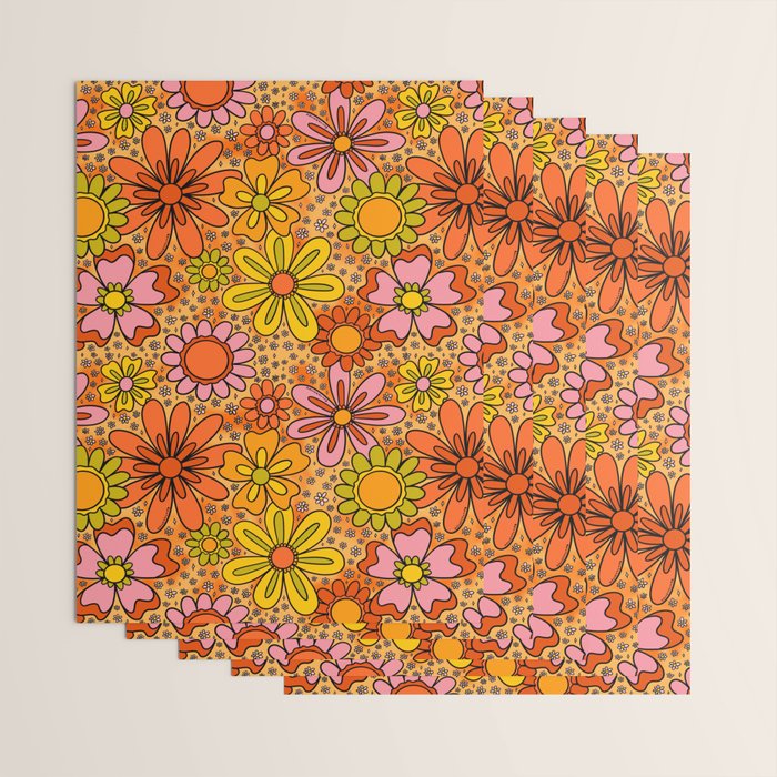 Groovy Flowers in Orange Wrapping Paper Gallery Image 3