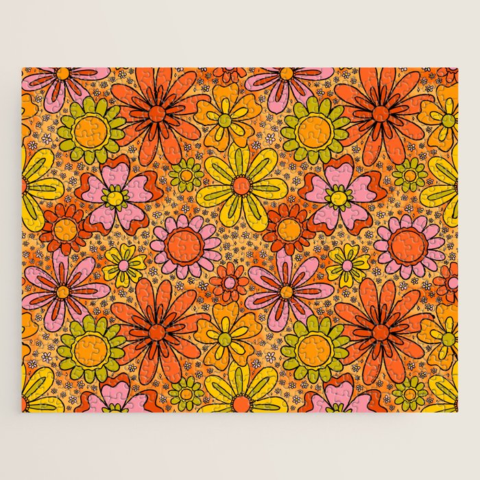 Groovy Flowers in Orange Jigsaw Puzzle Gallery Image 1