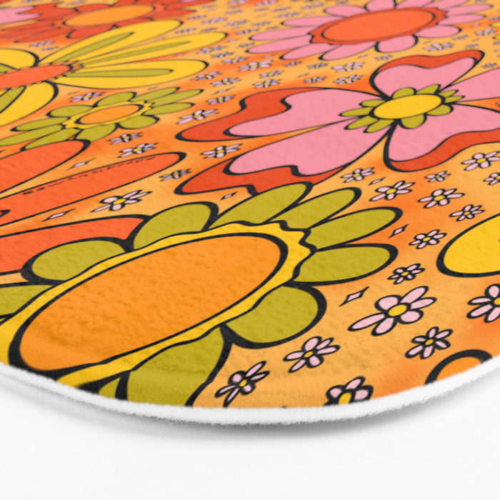 Groovy Flowers in Orange Bath Mat Gallery Image 3