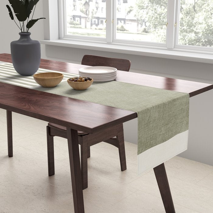 Neutral Green Lines Gray Abstract Artwork Table Runner Gallery Image 2