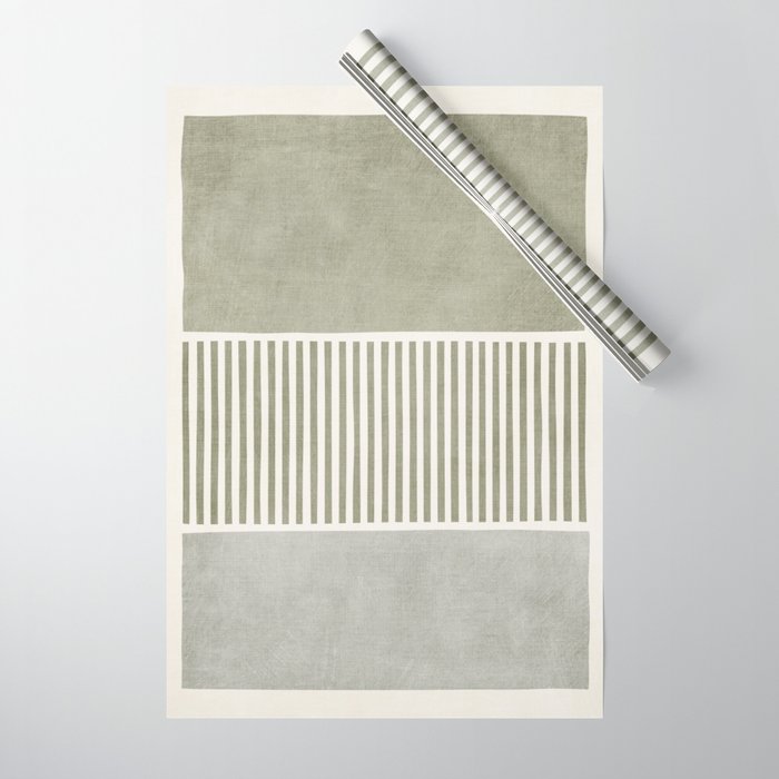Neutral Green Lines Gray Abstract Artwork Wrapping Paper Gallery Image 1
