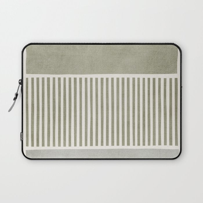 Neutral Green Lines Gray Abstract Artwork Laptop Sleeve Gallery Image 1