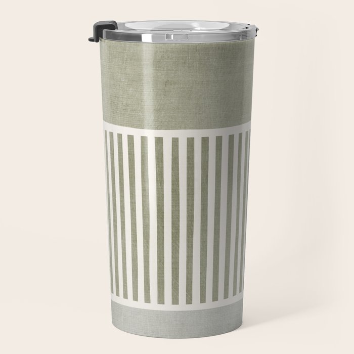 Neutral Green Lines Gray Abstract Artwork Travel Mug Gallery Image 3
