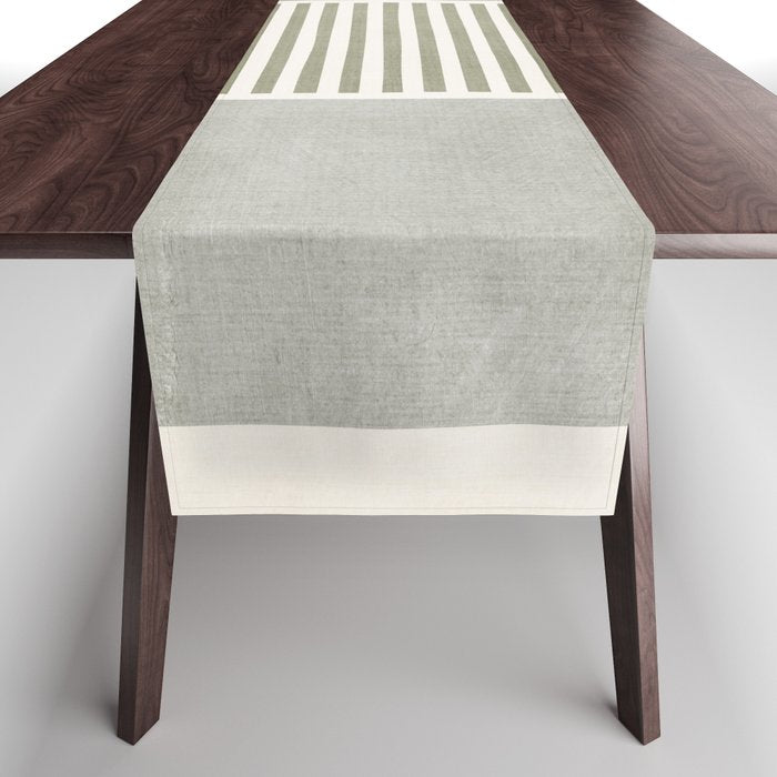 Neutral Green Lines Gray Abstract Artwork Table Runner Gallery Image 1