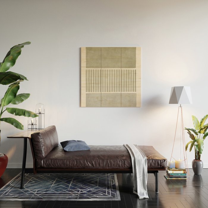 Neutral Green Lines Gray Abstract Artwork Wood Wall Art Gallery Image 2