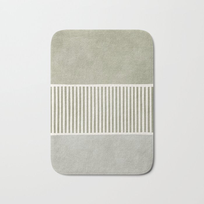 Neutral Green Lines Gray Abstract Artwork Bath Mat Gallery Image 1