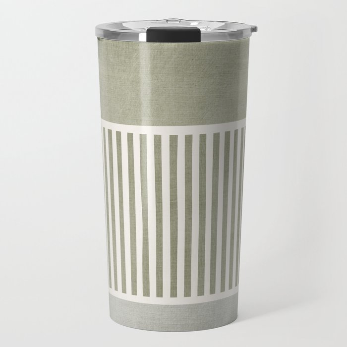 Neutral Green Lines Gray Abstract Artwork Travel Mug Gallery Image 1