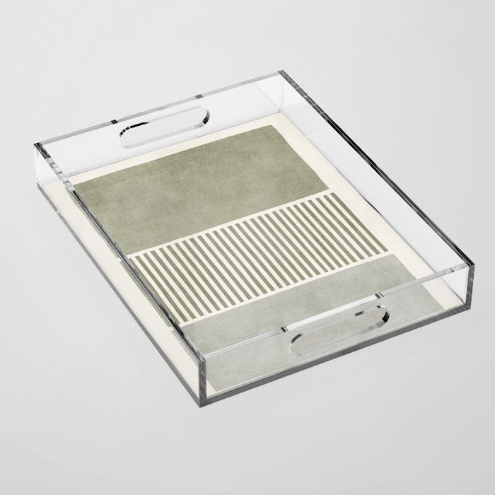 Neutral Green Lines Gray Abstract Artwork Acrylic Tray Gallery Image 1