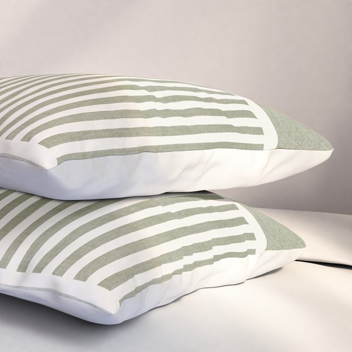 Neutral Green Lines Gray Abstract Artwork Pillow Sham Gallery Image 3