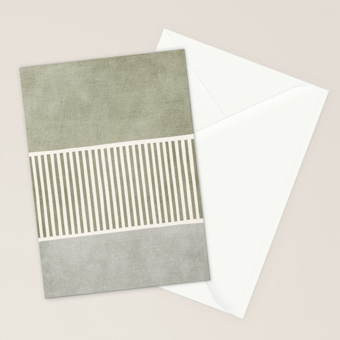 Neutral Green Lines Gray Abstract Artwork Stationery Card Gallery Image 2