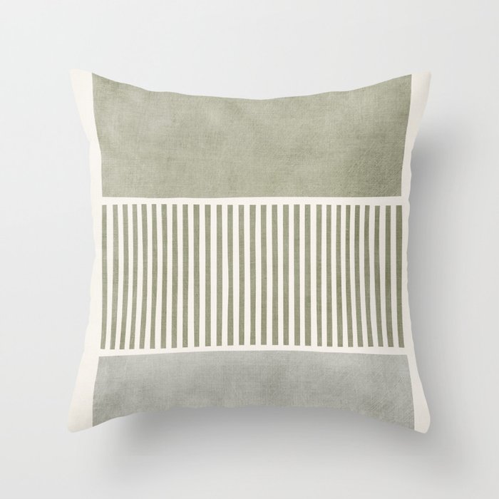 Neutral Green Lines Gray Abstract Artwork Throw Pillow Gallery Image 6