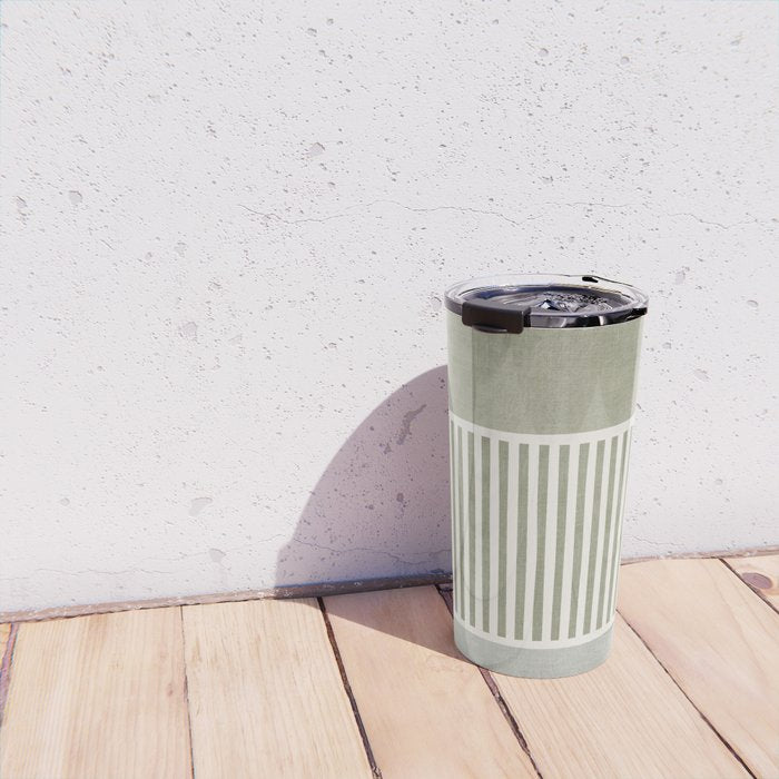Neutral Green Lines Gray Abstract Artwork Travel Mug Gallery Image 4