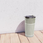Neutral Green Lines Gray Abstract Artwork Travel Mug Gallery Image 4
