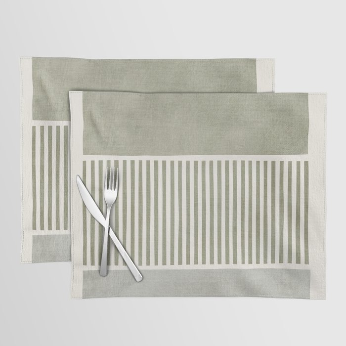Neutral Green Lines Gray Abstract Artwork Placemat Gallery Image 1
