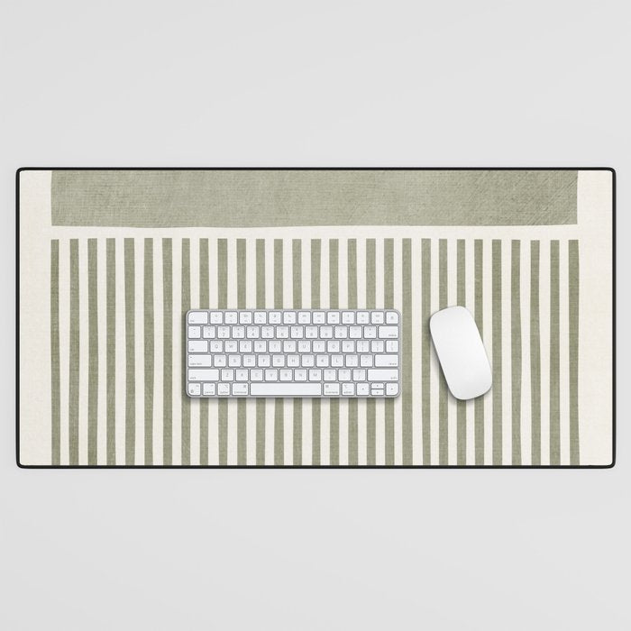Neutral Green Lines Gray Abstract Artwork Desk Mat Gallery Image 1